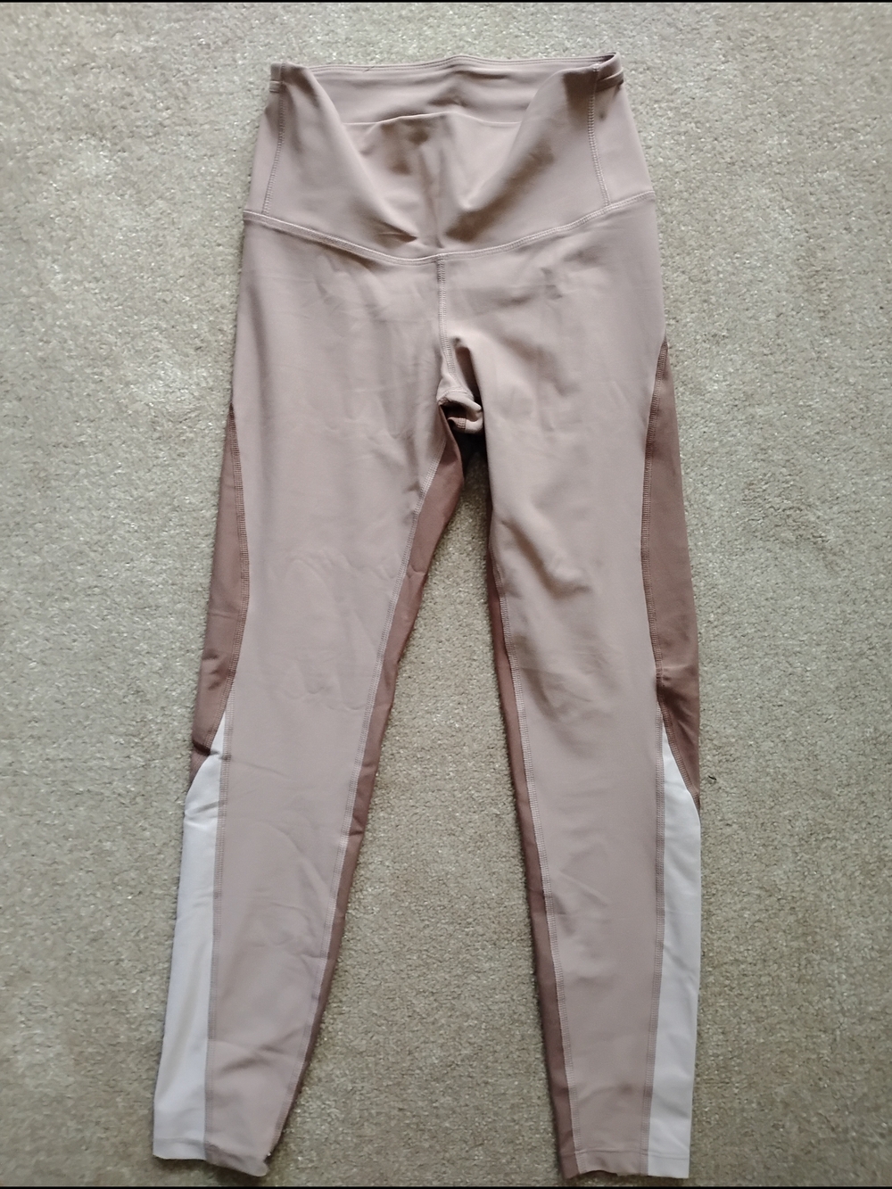 High-Waist Colorblock Leggings in Tan/Beige Size Small Old Navy